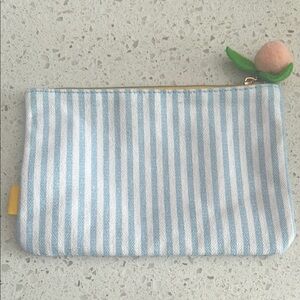 NWOT Blue and White Striped Pouch with Peach Detail